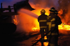 Firefighters at grain dust fires